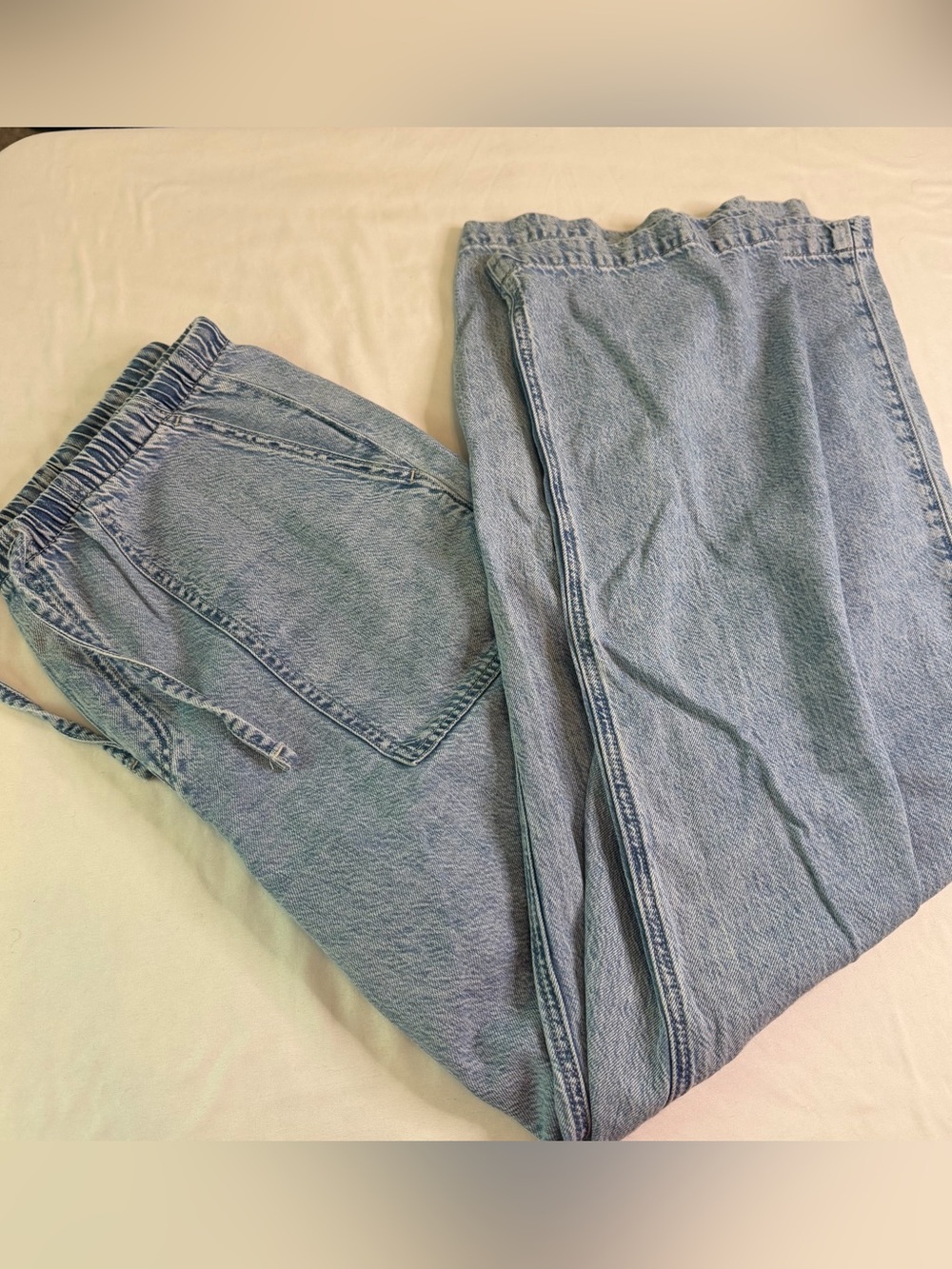 Gap Light Wash Pull‎ On Wide Leg Jeans Elastic Waist Tall Women’s L Tall
